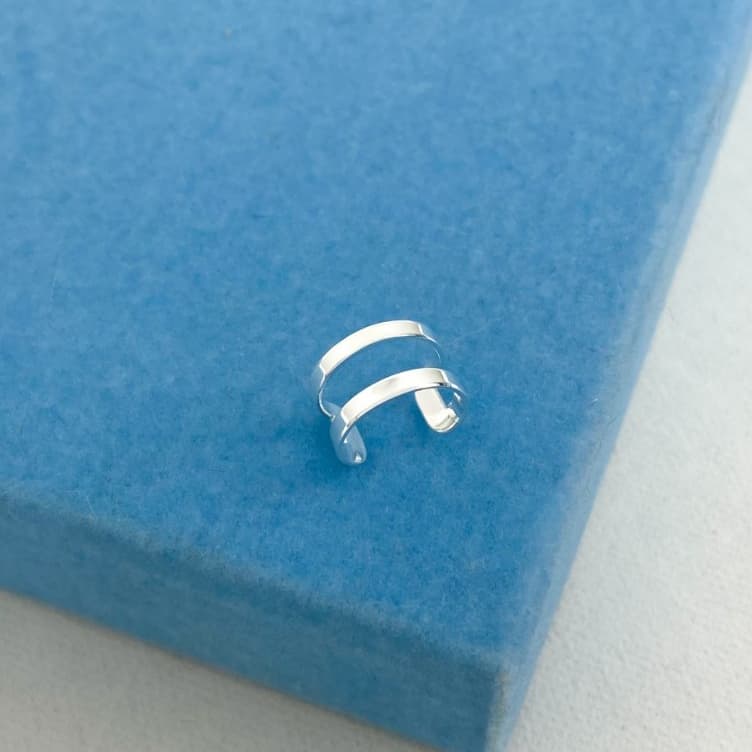 Piercing Fake Duplo - Banhado a Prata - Brinco de Pressão Unissex Delicado Minimalista