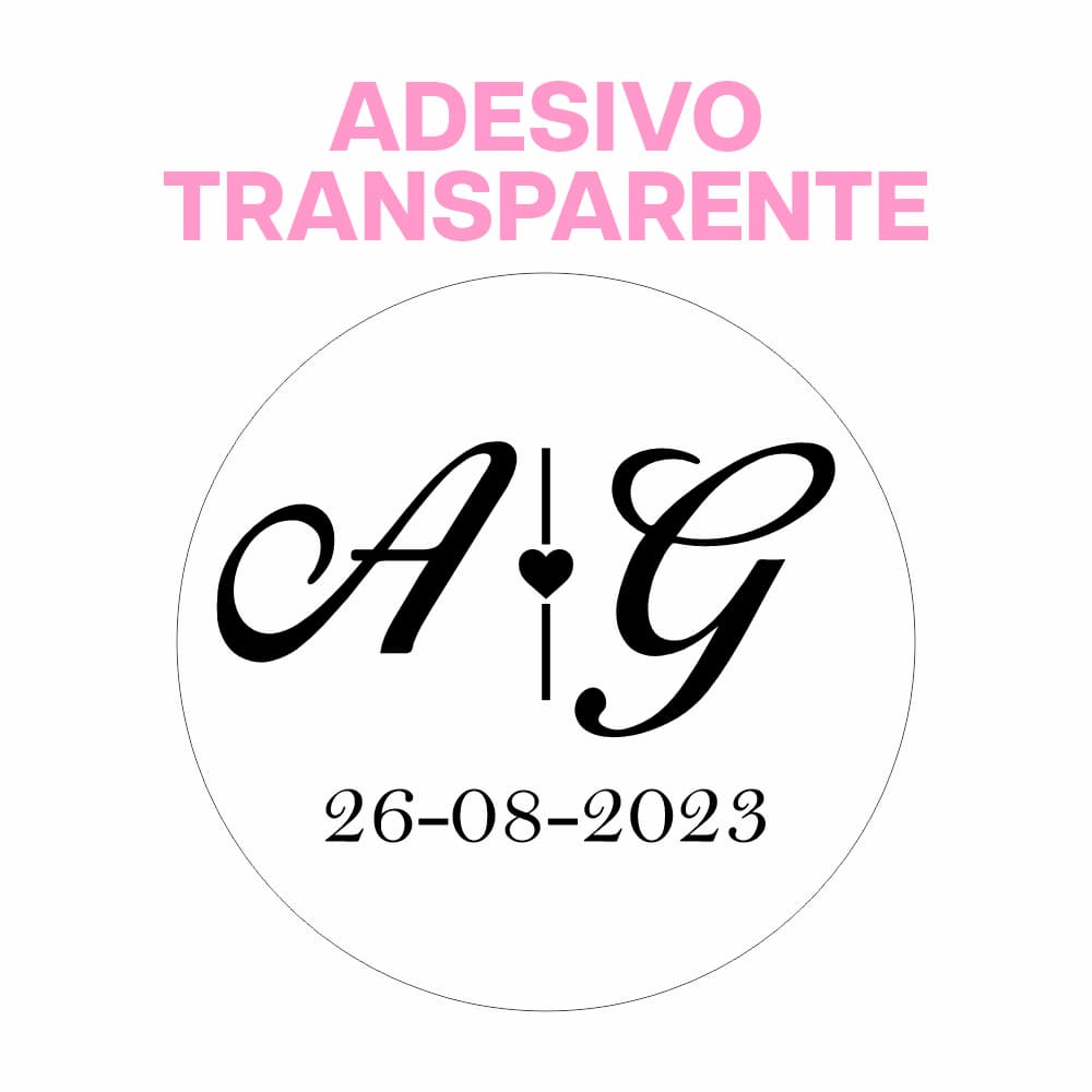 150 Adesivos Transparentes Personalizados 3x3 cm em Vinil para Casamentos com Iniciais - Etiquetas Lacre com Recorte