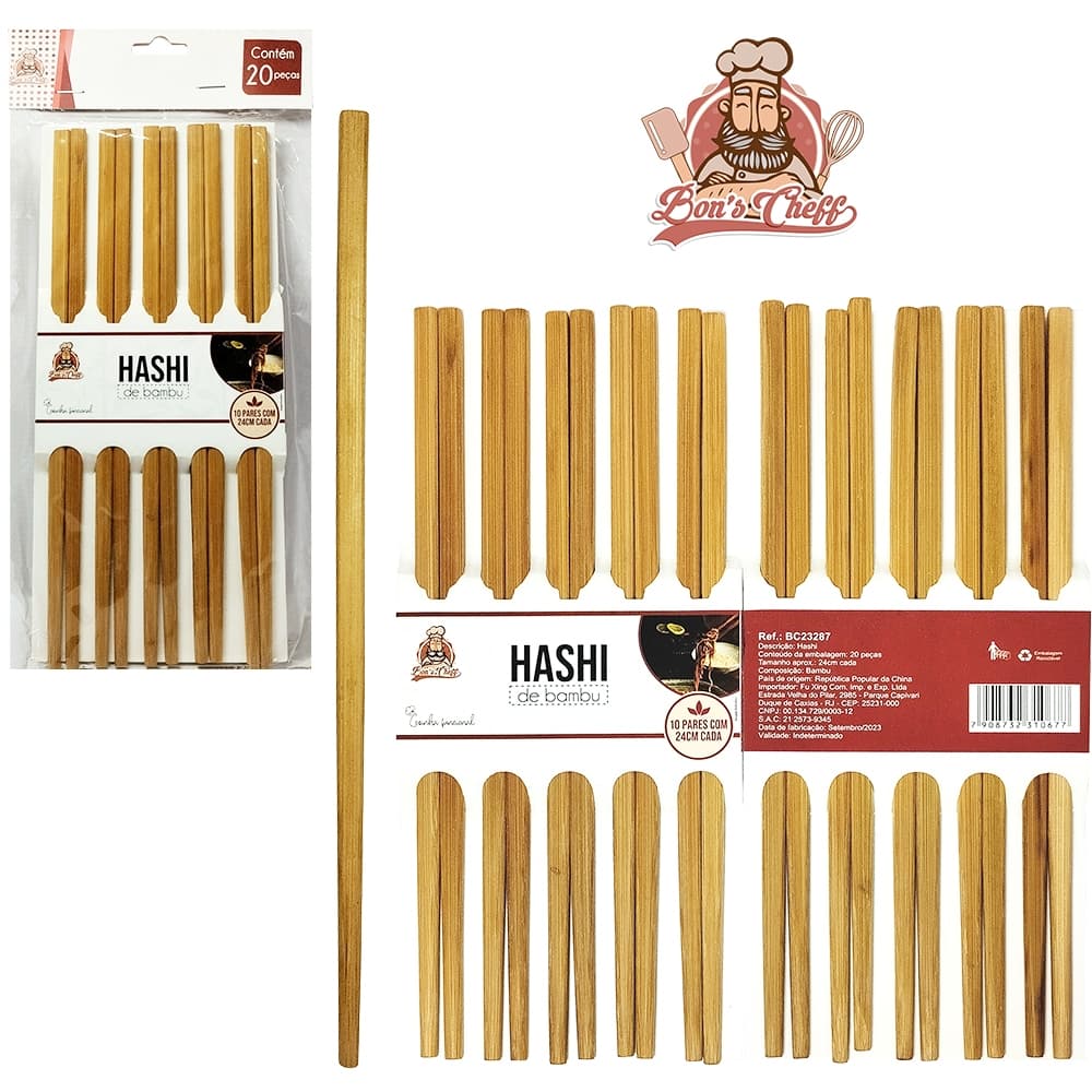 Jogo de Hashi / Palito de Bambu com 10 Pares 24CM