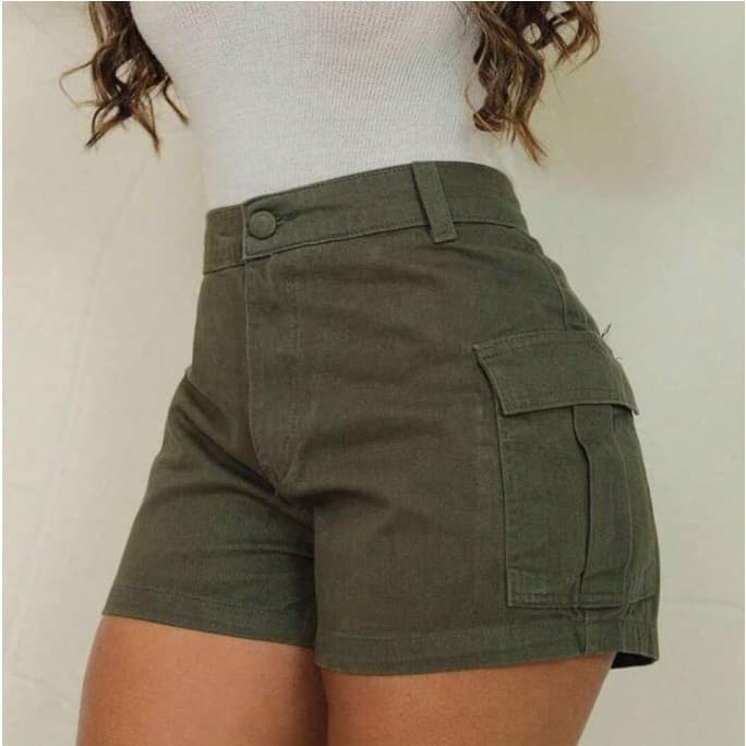 SHORT JEANS FEMININO CARGO BOLSO LATERAL