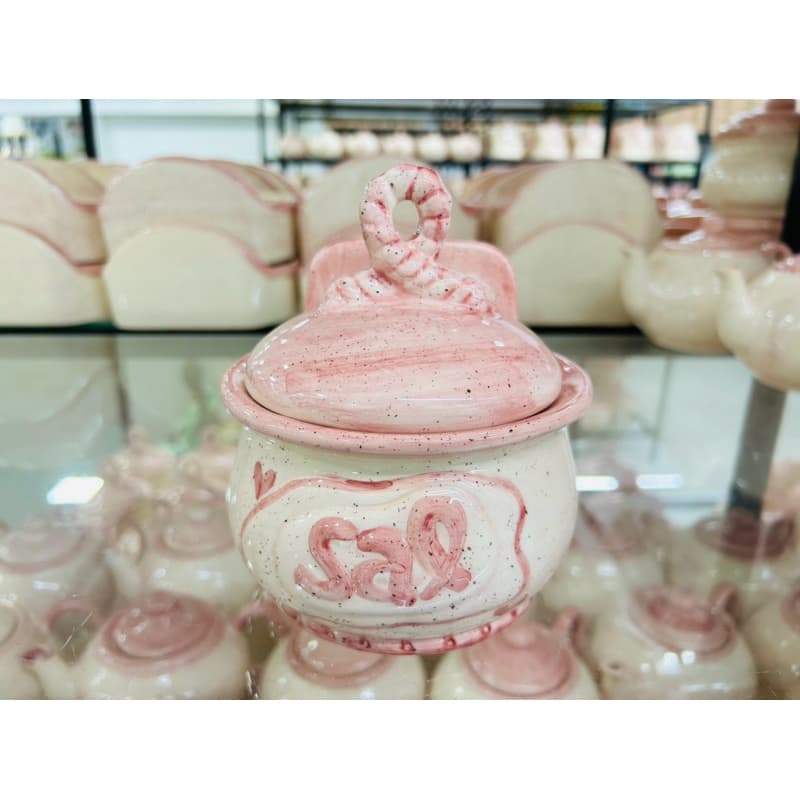 Saleiro Laço com Tampa Coração Rosa Pintado á Mão
