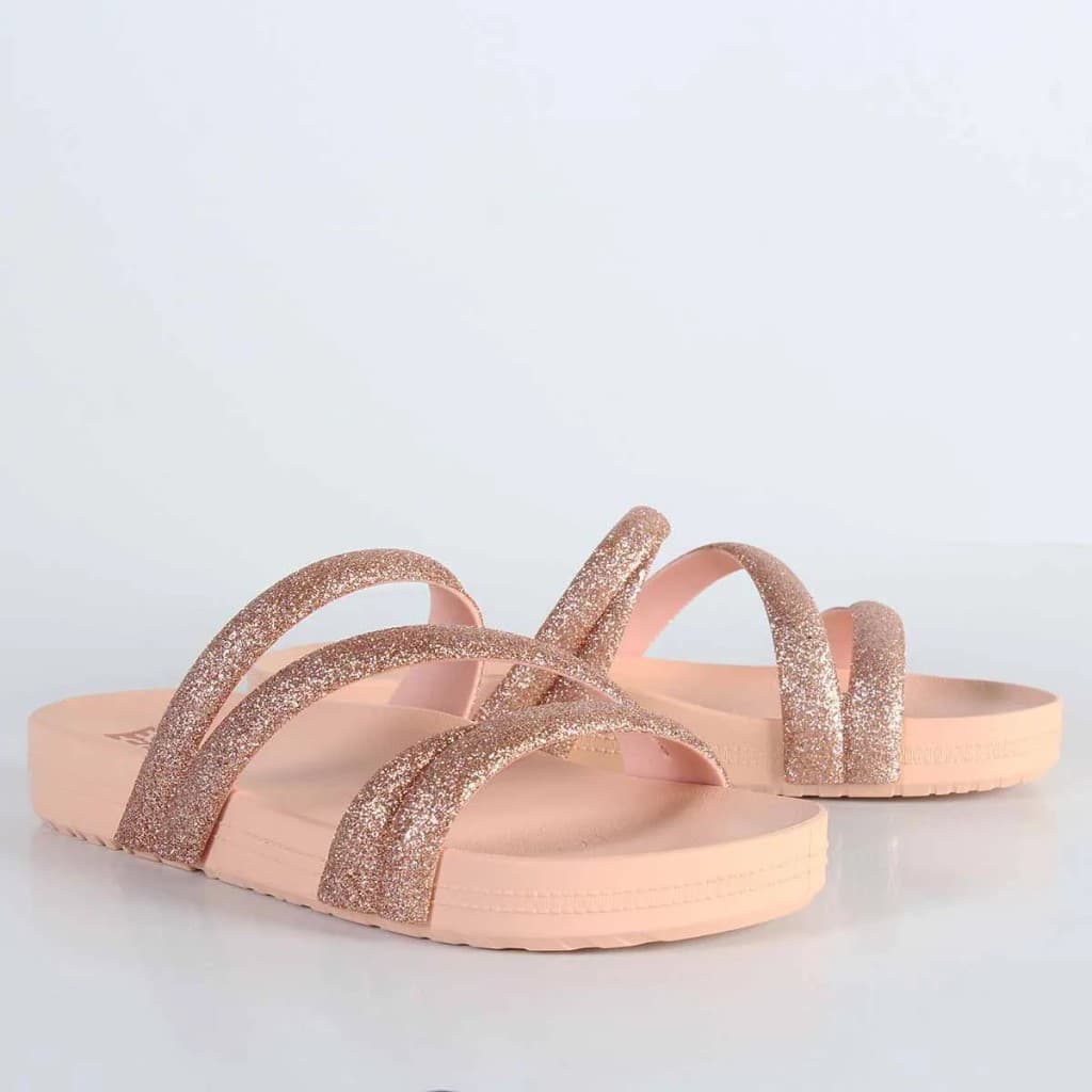 Sandália Zaxy Slide Glitter Multi Tiras Feminino Confortável Original
