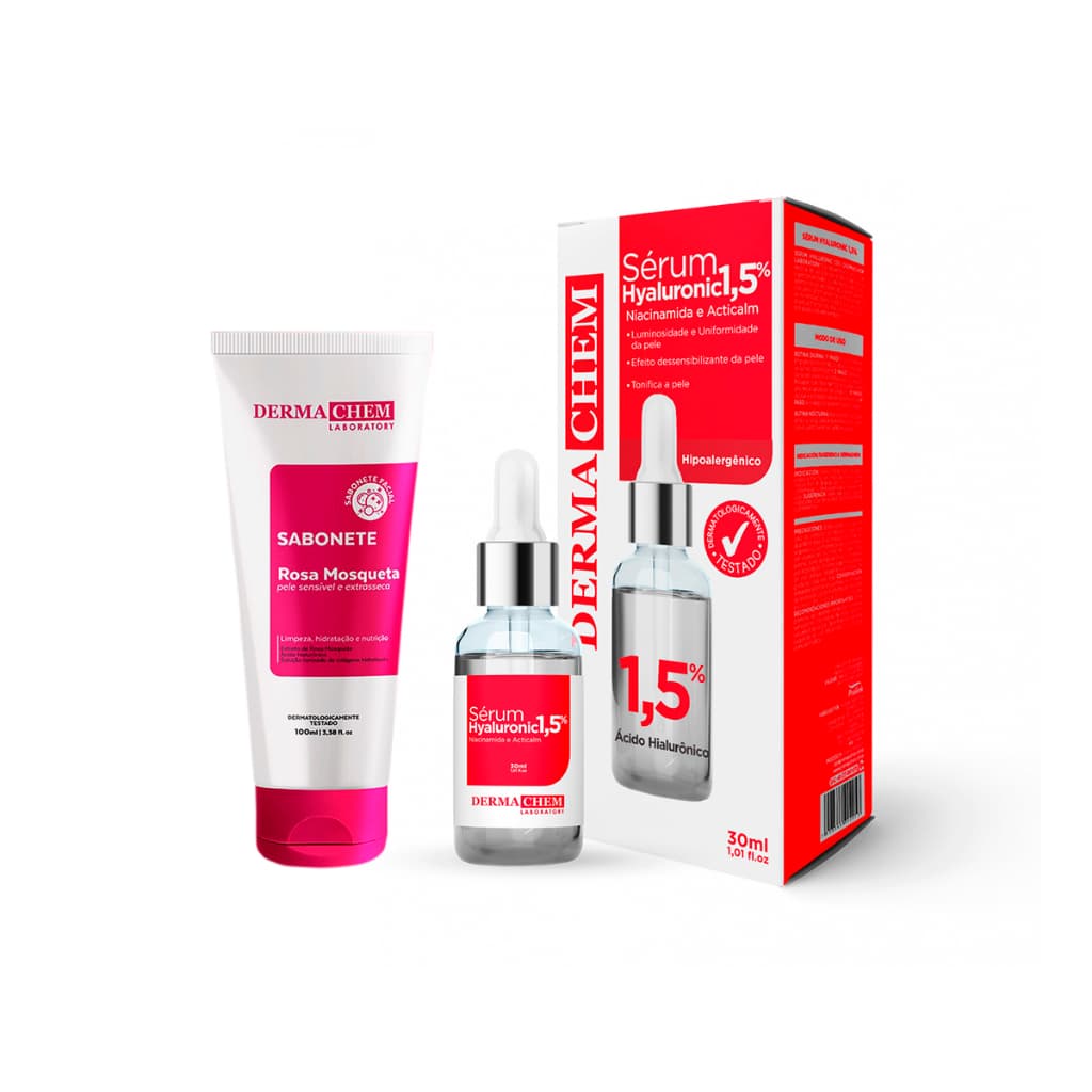 Dermachem Kit 2un - 1un Sabonete Facial Rosa Mosqueta + 1un Sérum Facial Hyaluronic 1,5%
