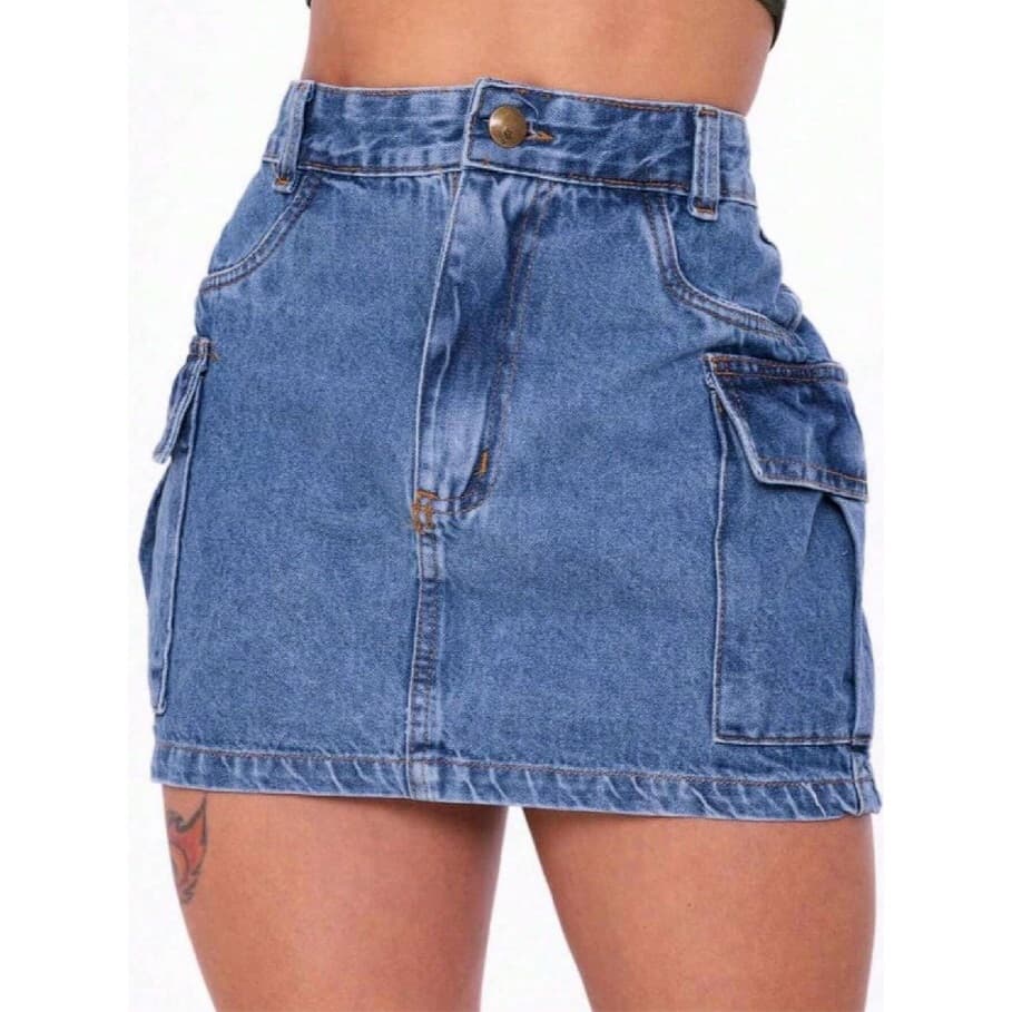 Mini Saia Cargo Jeans Bolso Lateral
