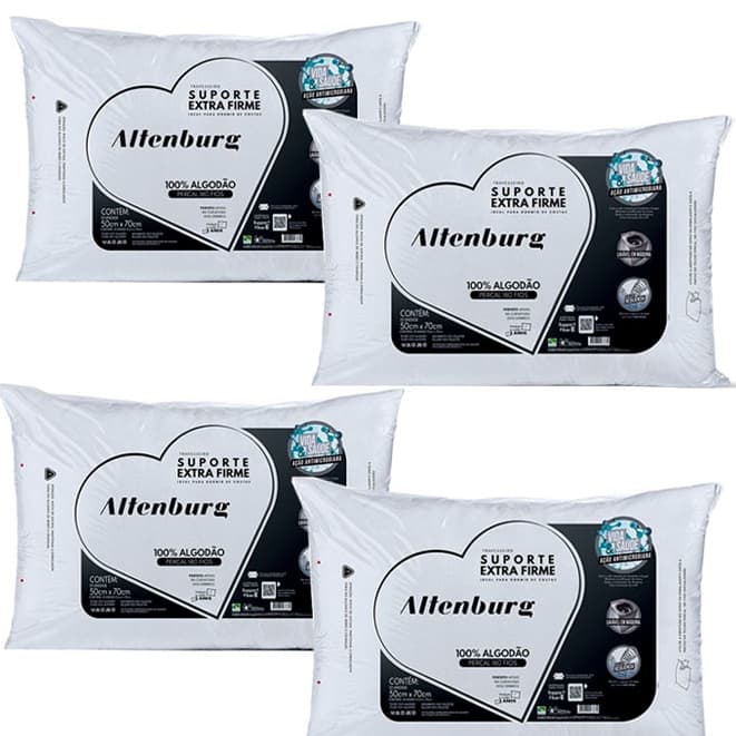 4 Travesseiros Altenburg Suporte Extra Firme 180 Fios 50x70cm
