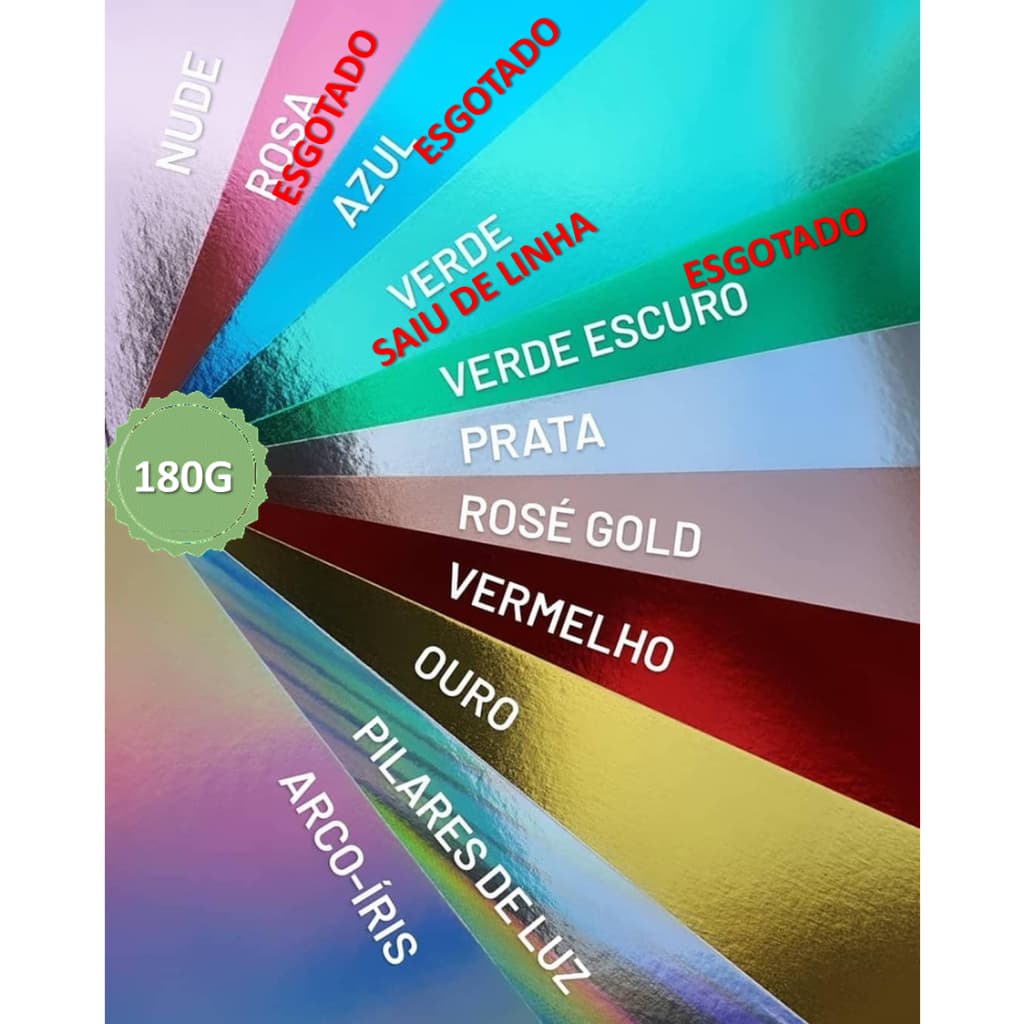 Papel Laminado Lamicote A4 - 1 Face - **180g** - 10 Folhas - Varias Cores