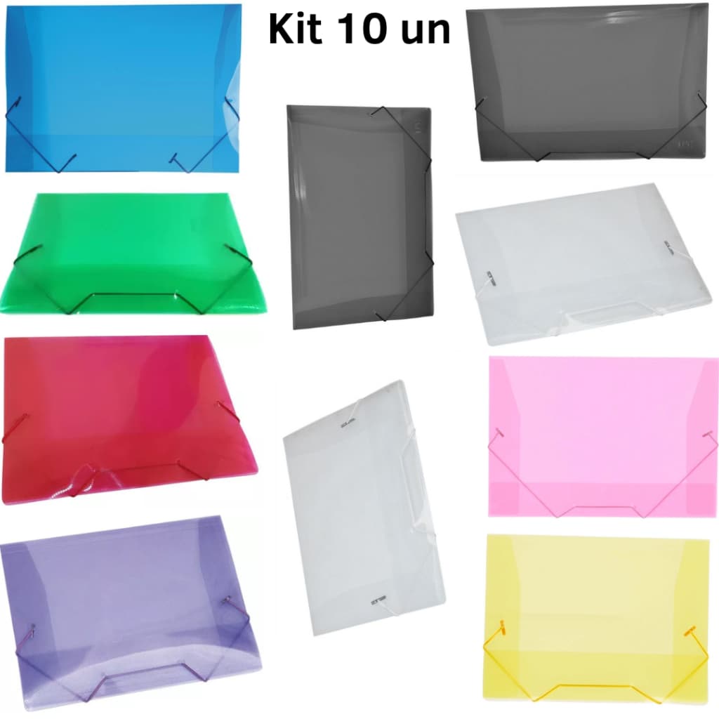 Kit 10 Pastas Aba Elástico Mini 1/2 ofício Polipropileno PP ACP 1020 Organização Documentos Papéis