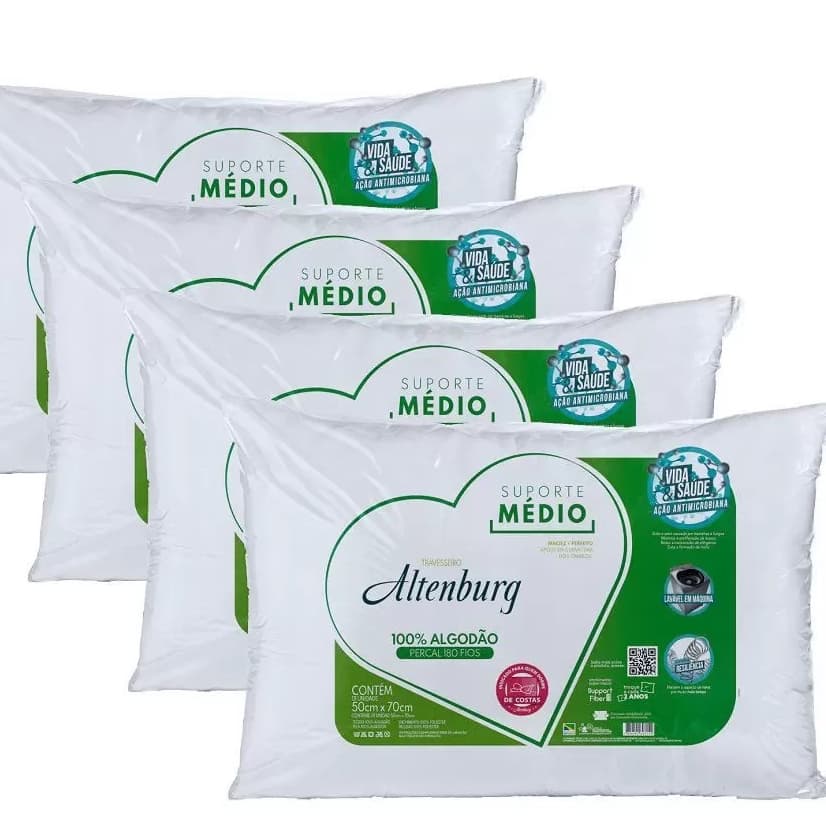 4 Travesseiros Altenburg Suporte Médio 0,50x0,70m Algodão 180 Fios