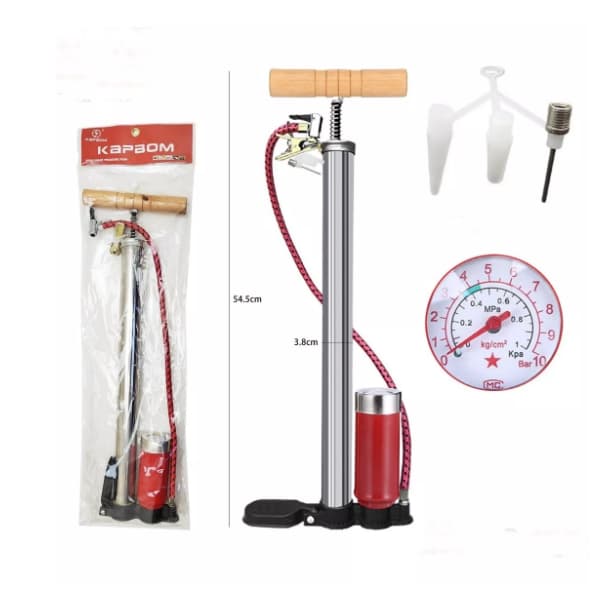 Bomba De Ar encher Pneu Bicicleta Bike Moto Bola em Aluminio com Manometro Bico Fino e Grosso