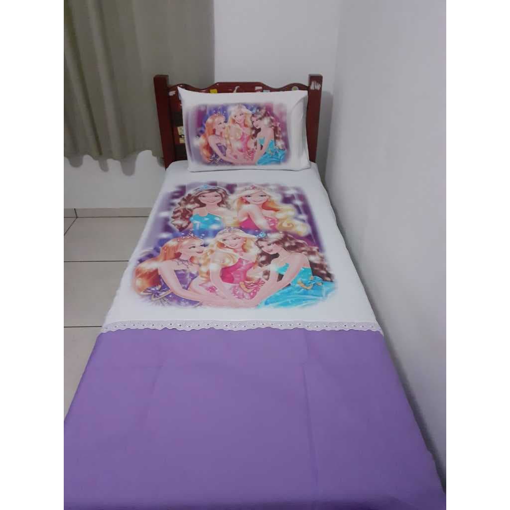 Kit Colcha de  Cama Infantil  Solteiro Personagens C/3 Peças com Colcha , Porta Travesseiro + Travesseiro Infantil