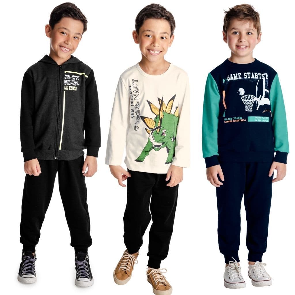 Kit Sortido 6 Peças Moletom Feminino e Masculin - Kit 3 Conjuntos de Moletom Feminino ou Masculino Conjunto Infantil de Inverno