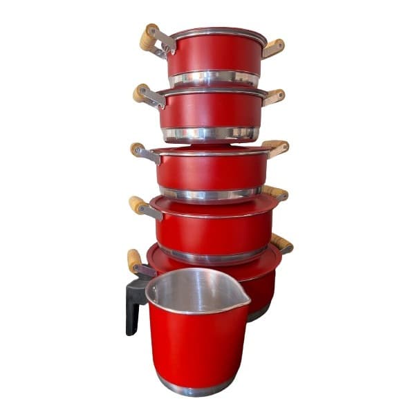 Jogo de Panela Vermelho Luxo 5 Tamanhos 16 a 24 e Canecao 12 cm
