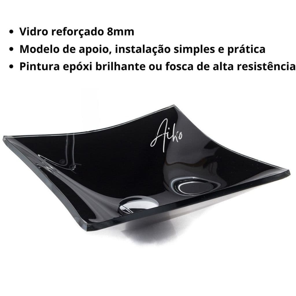Cuba Lopazzi PIA DE VIDRO QUADRADA 34CM PARA BANHEIROS E LAVABOS - MODELO DE APOIO 8MM