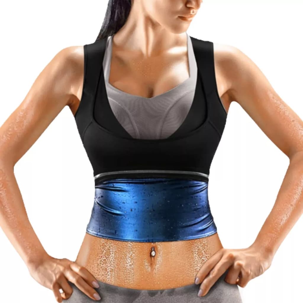 Regata feminina cinta preta queima gordura barriga culote camiseta sauna top fitness academia plus size com manta