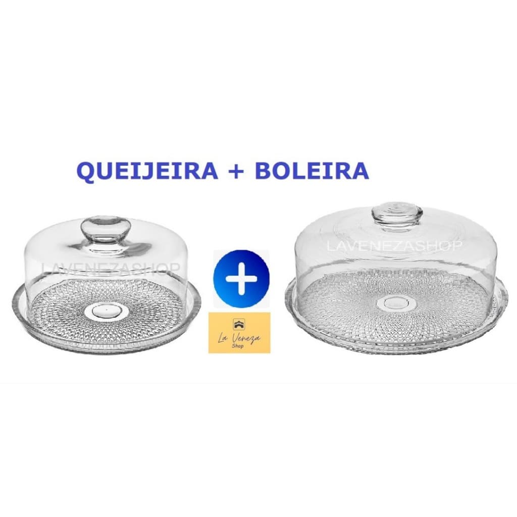 Kit Conjunto Boleira Porta Bolo Sem Pé + Queijeira Sem Pé Vitazza