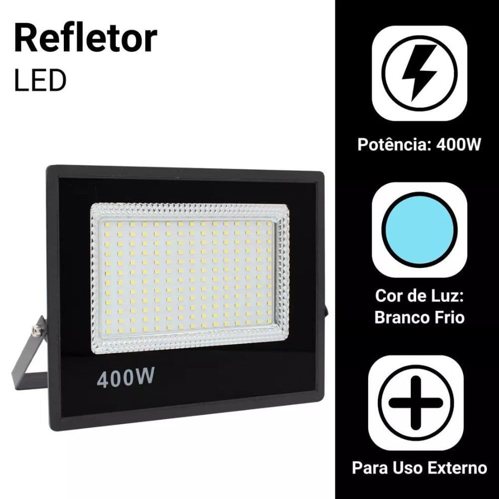 Holofote Refletor Led 400W Bivolt Super Potente A Prova Dagua Com Iluminação Branco Frio