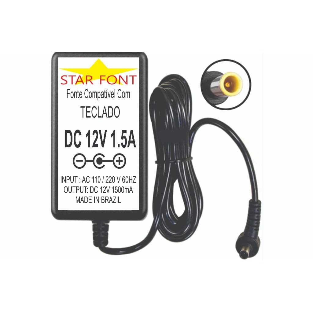 Fonte DC 12V 1.5A Para Piano, Teclado e Sintetizador Digital Korg