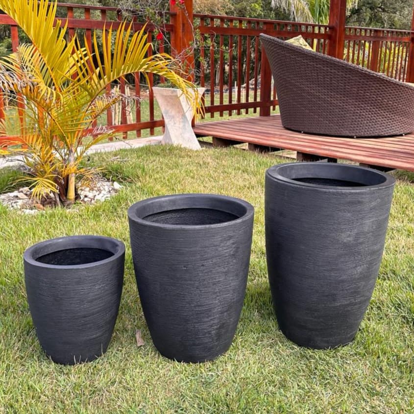 Kit Conjunto 3 Vasos para plantas P+M+GG em Polietileno Decorativo Escovado Luxo Moderno