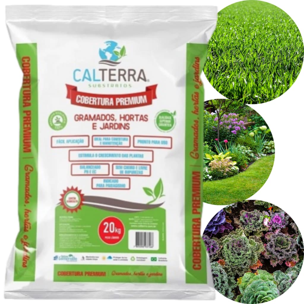 Terra Adubada Com Cobertura Premium 20kg Para Gramados Hortas e Jardins Calterra