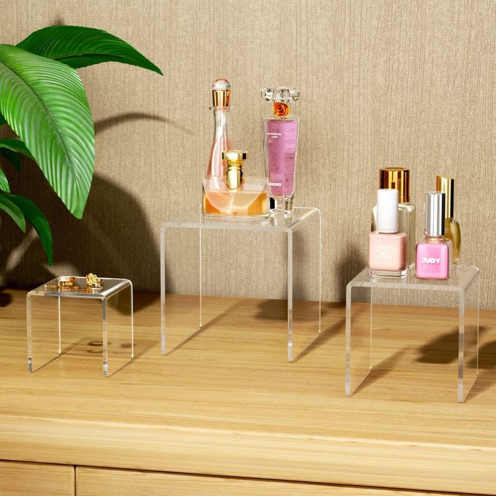 Kit 4 Prateleira Plataforma Doces Vasos Calçados Bonecos Bancada Vitrine Organização - Acrílico 100%