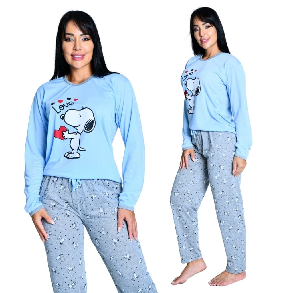 Pijama Feminino Inverno Elegante Manga Longa e Calça Estampado