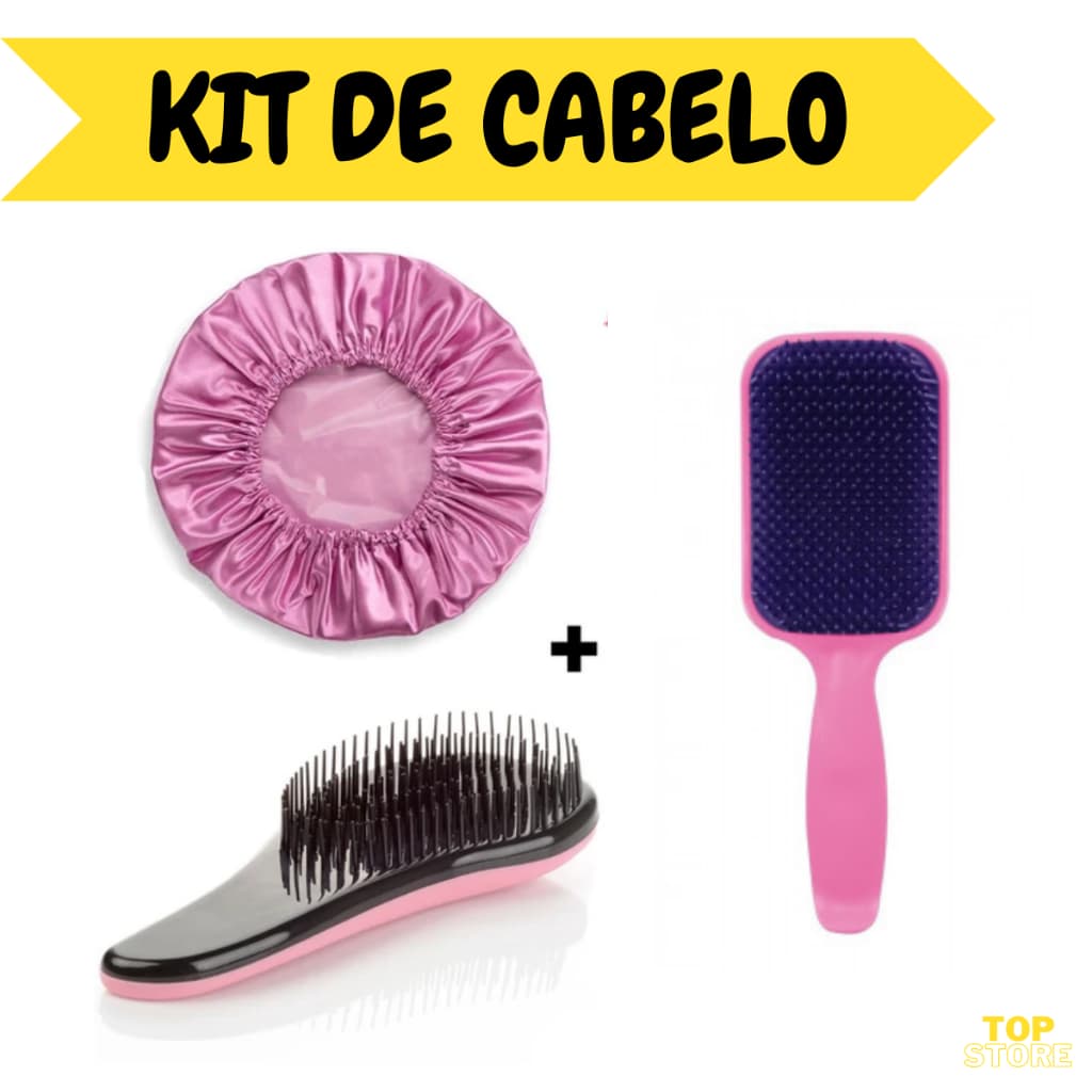 Kit De Escova Raquete + Escova Magica +Touca Cetim