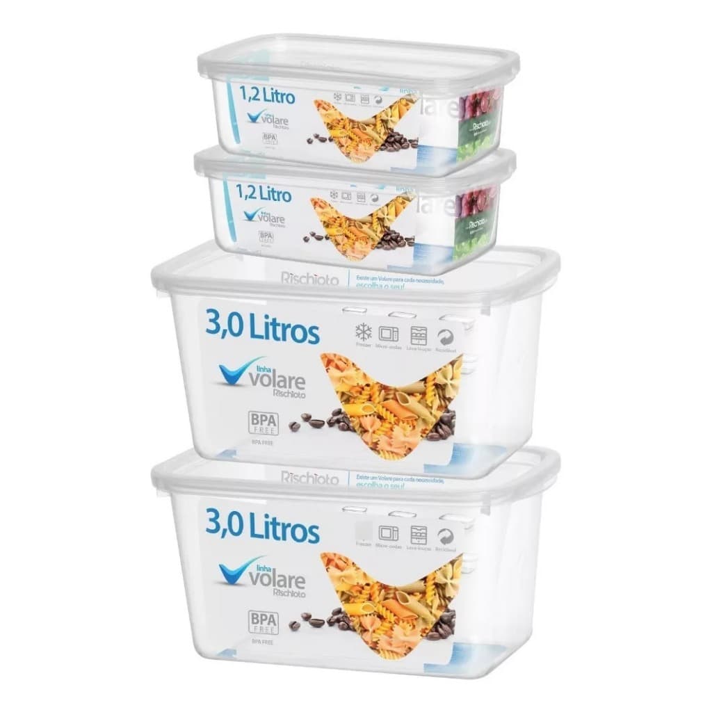 Kit 4 Potes Transparentes Volare Rischioto 3L - Kit Penitenciária Jumbo