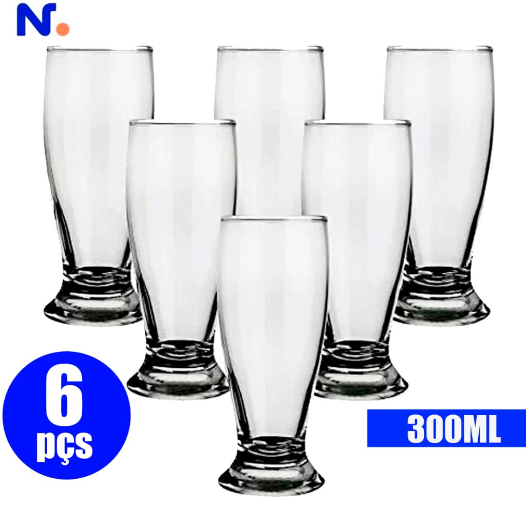 Kit Jogo 6 Copos de Vidro 300ml Tulipa Munich  Copo De Chopp Cerveja Nadir Figueiredo