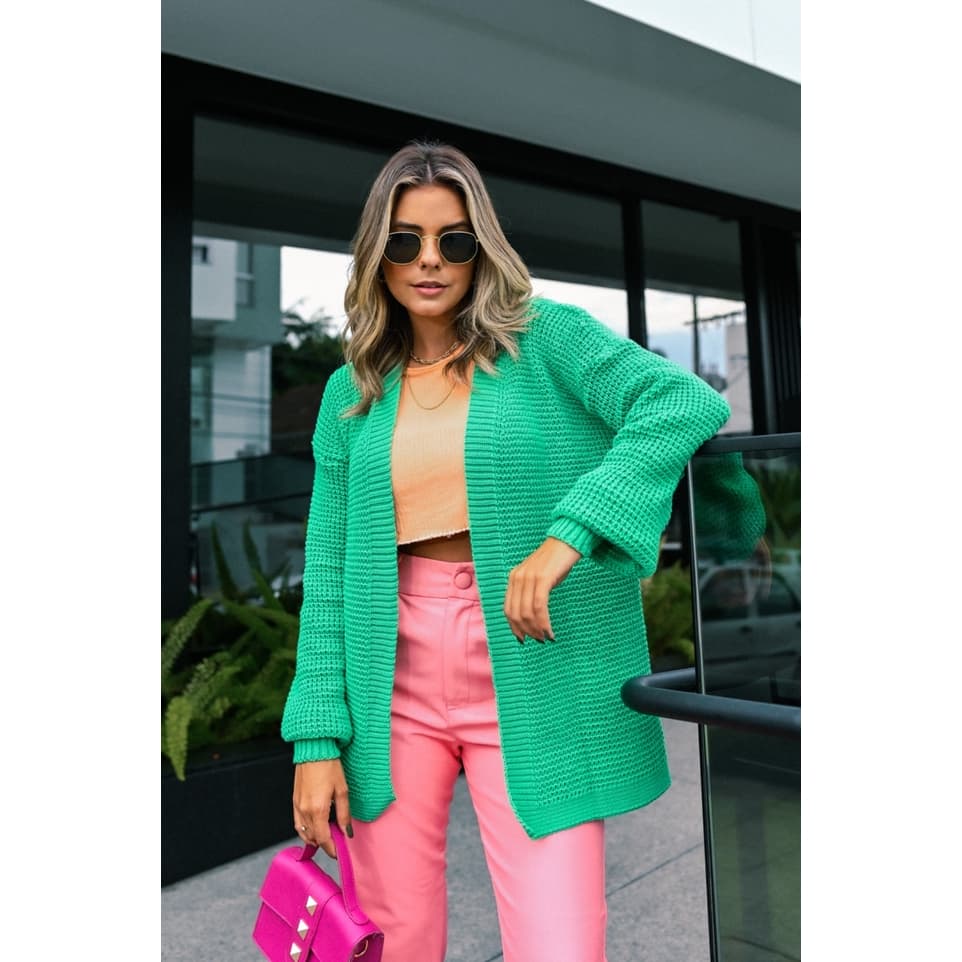 Casaco Tricot Oversized Inverno Manga Bufante Priscila