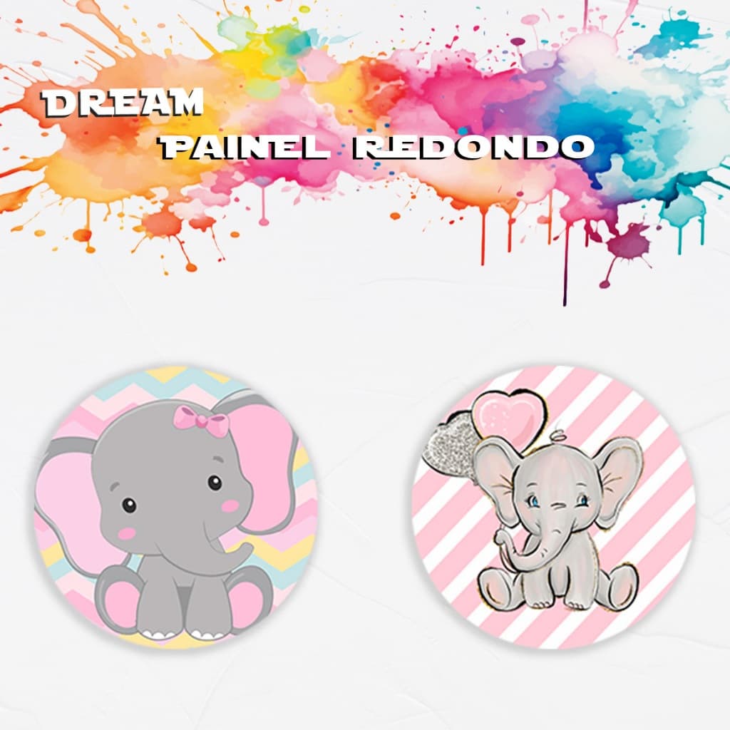 Capa Para Painel Redondo Temático Elefantinho Rosa Menina Fofo Decoração Enfeite Cenário Aniversario Bebê Criança Malha