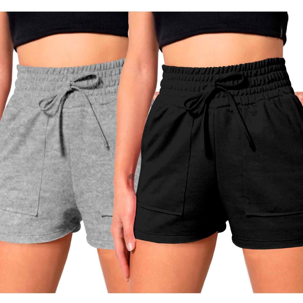 Shortinho Cintura Alta Tendência Fresco Kit 2 Peças Moletinho Short Liso Dia Bermuda Fashion Calor Soltinho Esportivo