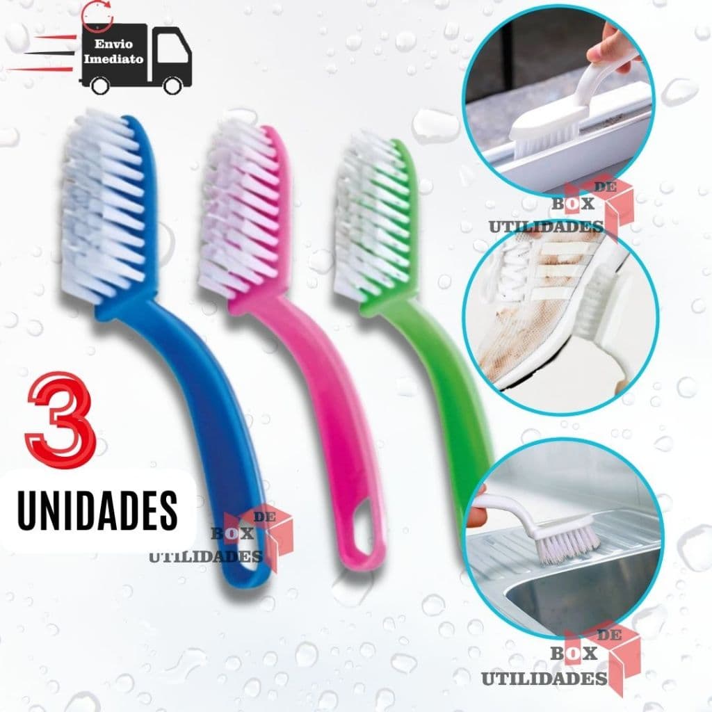 Kit 3 Escova Para Limpeza Multiuso Tênis Cantos Frestas Fogão