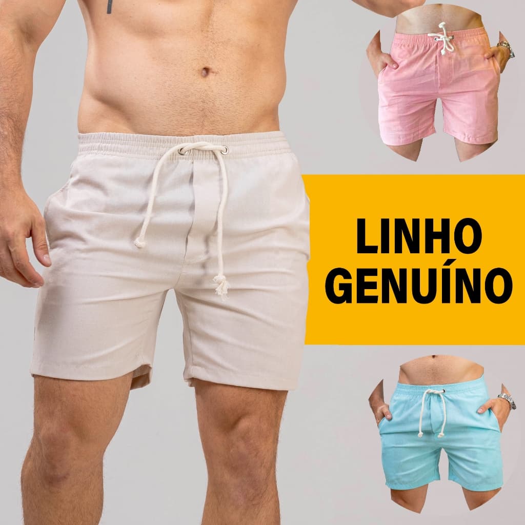 Short Linho Premium Masculino Mauricinho Bermuda Moda Praia