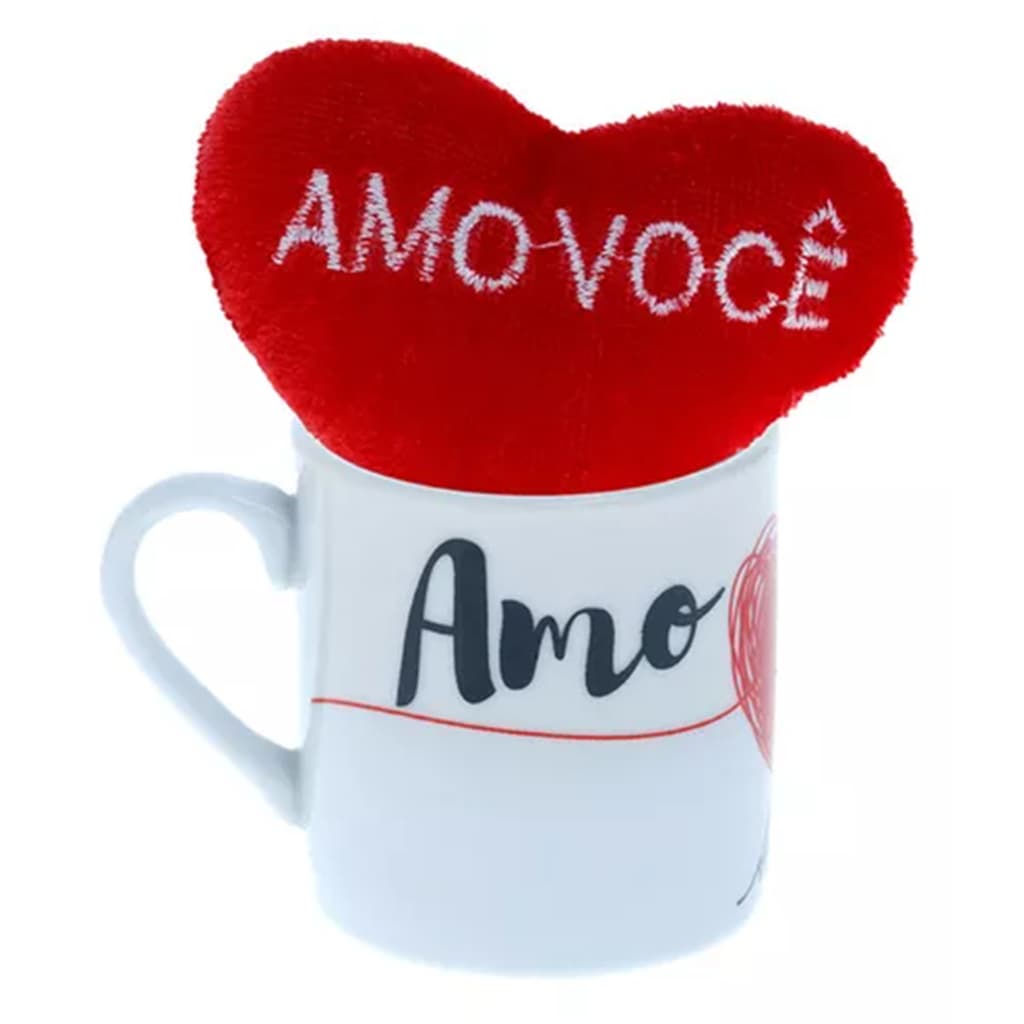 Xícara Com Pelúcia Coração Amo Você Caixinha Para Presente Dia Das Mães Brinde Namorados Caixa Especial