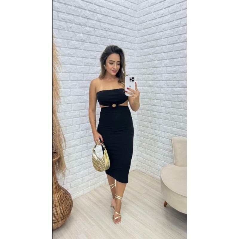 vestido Feminino Tomara Que Caia Longo Canelado Amarração ribana