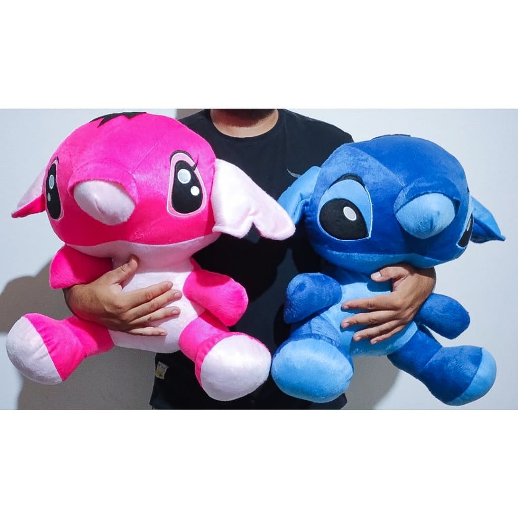 Boneco de Pelúcia Grande Stitch Azul e Rosa - 50 Centímetros
