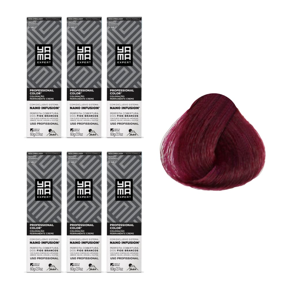 Kit C/6 Colorações Yama Prof Color Nano Infusion 8.26 Louro Claro Irisado Ave Marsala