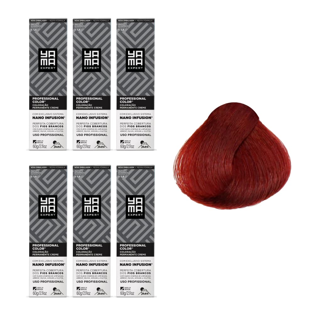 Kit C/6 Colorações Yama Prof Color Nano Infusion 6.66 Louro Escuro Vermelho Intenso