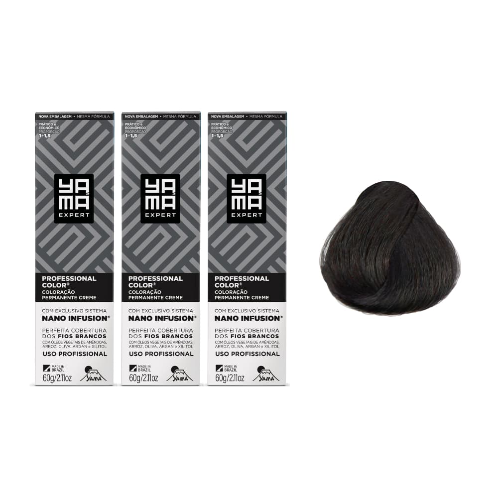 Kit C/3 Colorações Yama Prof Color Nano 4.0 Castanho Médio