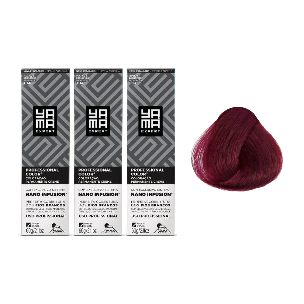 Kit C/3 Colorações Yama Prof Color Nano Infusion 8.26 Louro Claro Irisado Ave Marsala