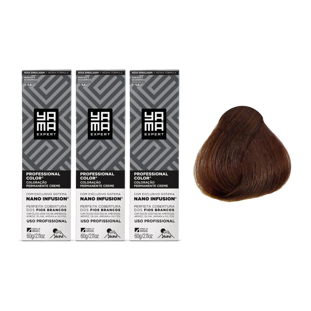 Kit C/3 Colorações Yama Prof Color Nano Infusion 5.17 Castanho Claro Acinzen Marrom
