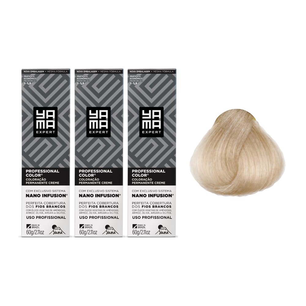 Kit C/3 Colorações Yama Prof Color Nano Infusion 10.13 Louro Claríssimo Acin Dourado