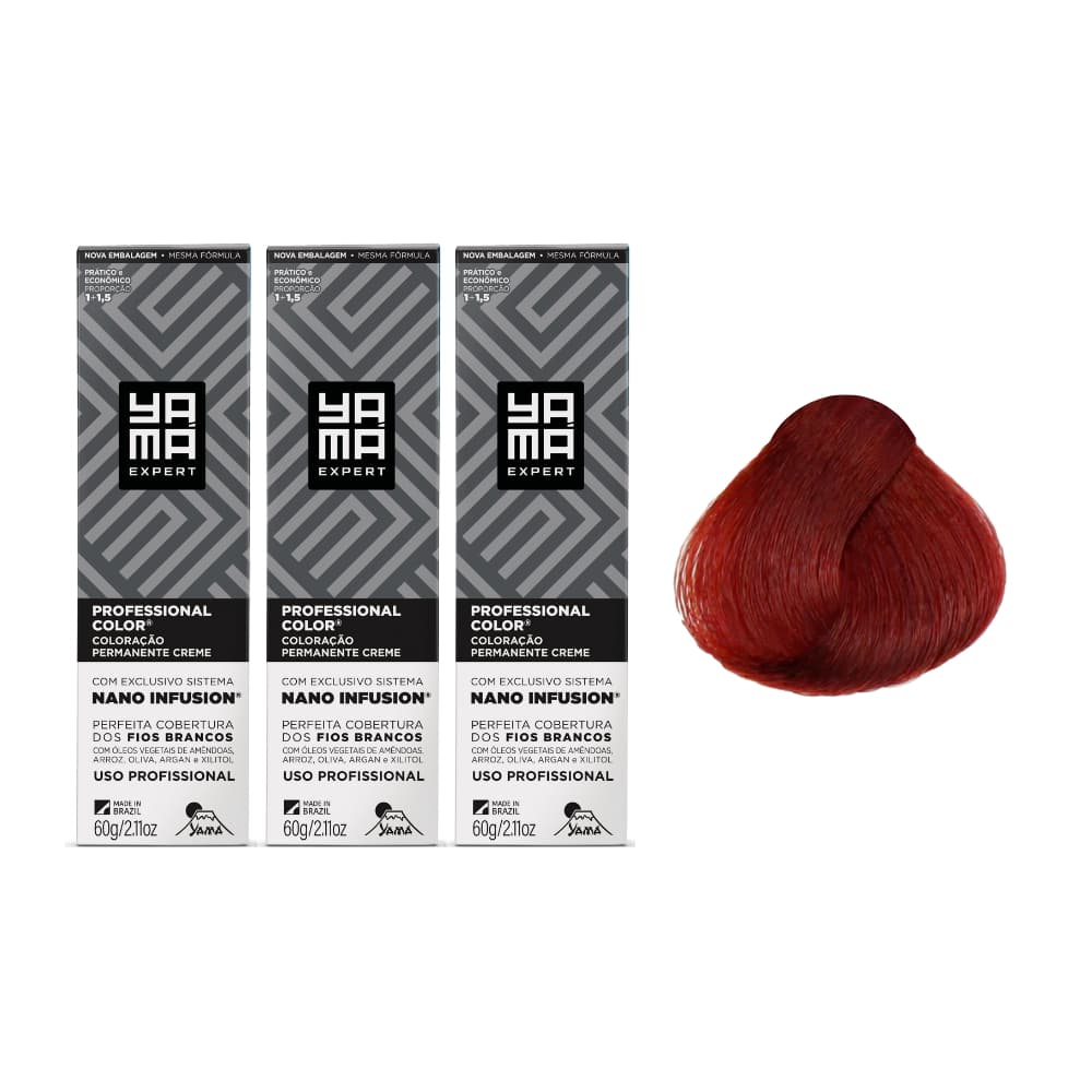 Kit C/3 Colorações Yama Prof Color Nano Infusion 6.66 Louro Escuro Vermelho Intenso