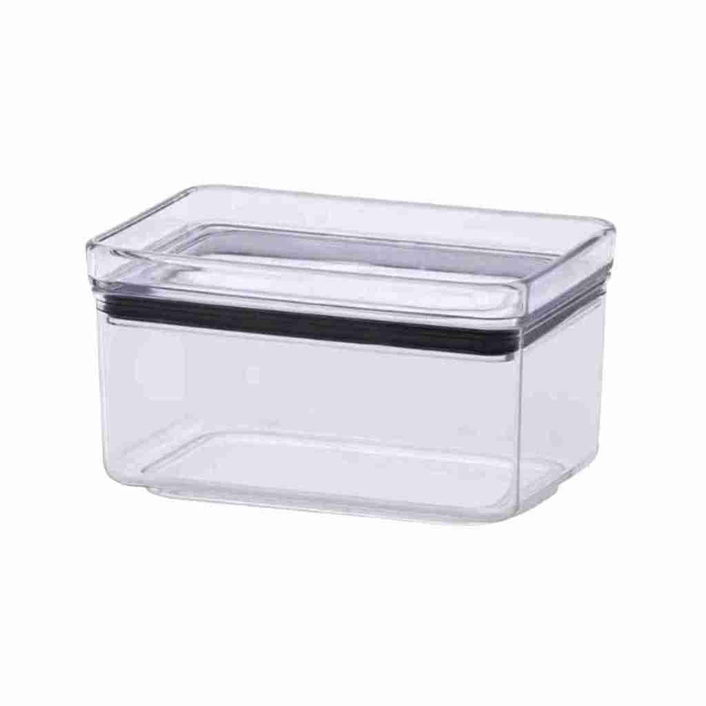 Pote Hermético Retangular 580mL Acrílico Transparente Empilhável Porta Mantimento Com Tampa Excelente Vedação Porta Frios Acrílico