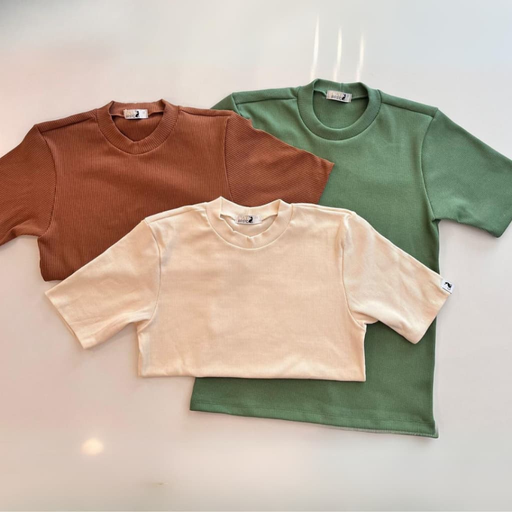 Kit 3 Blusas Femininas Caneladas Ribana Algod茫o Lisa Cores Sortidas