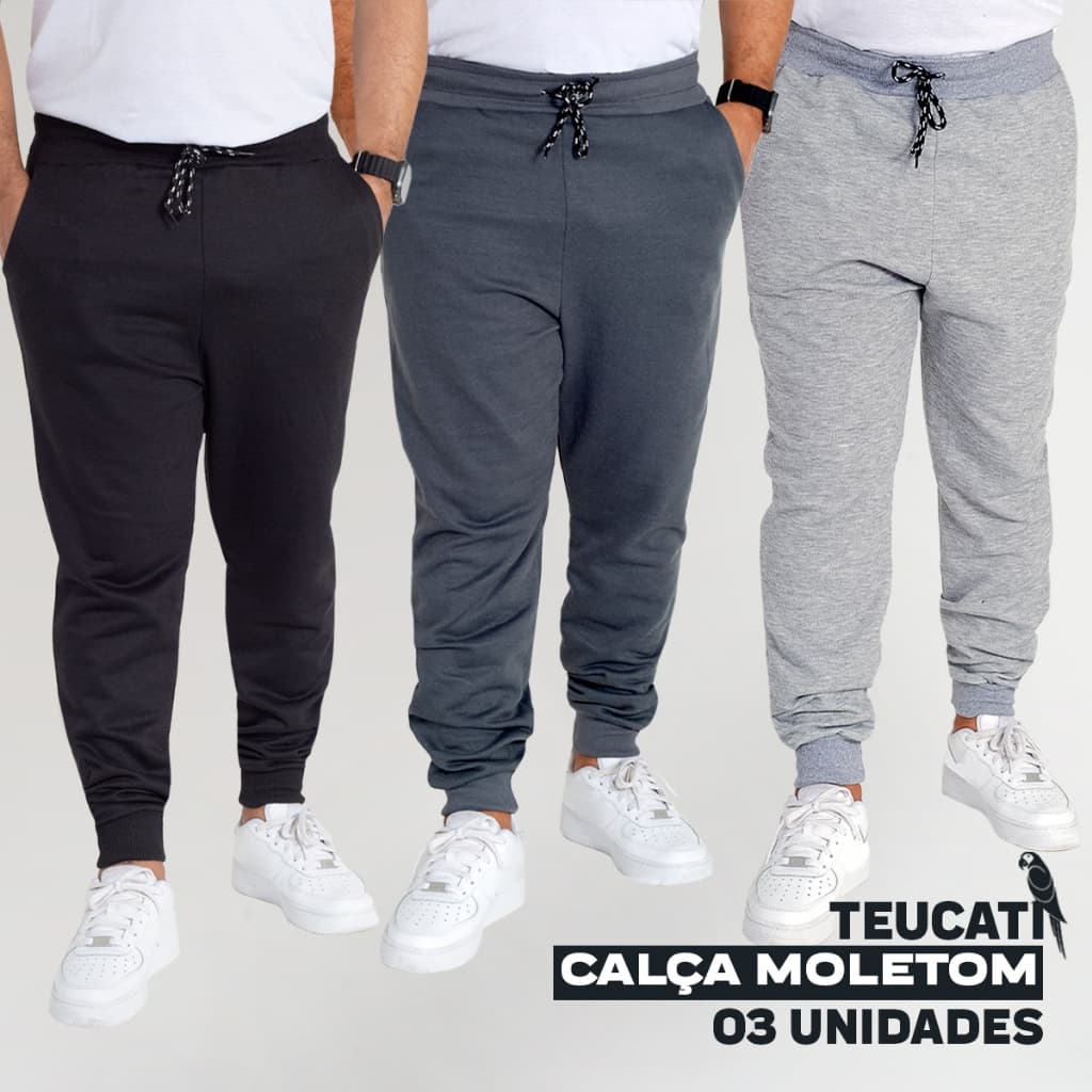 Kit 3 Calças Moletom Masculinas Jogger