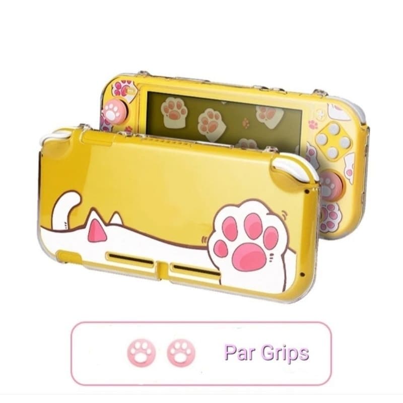 Capa case Acrílico Cat + 1 Par grips Rosa Pata analógico, para Nintendo Switch Lite