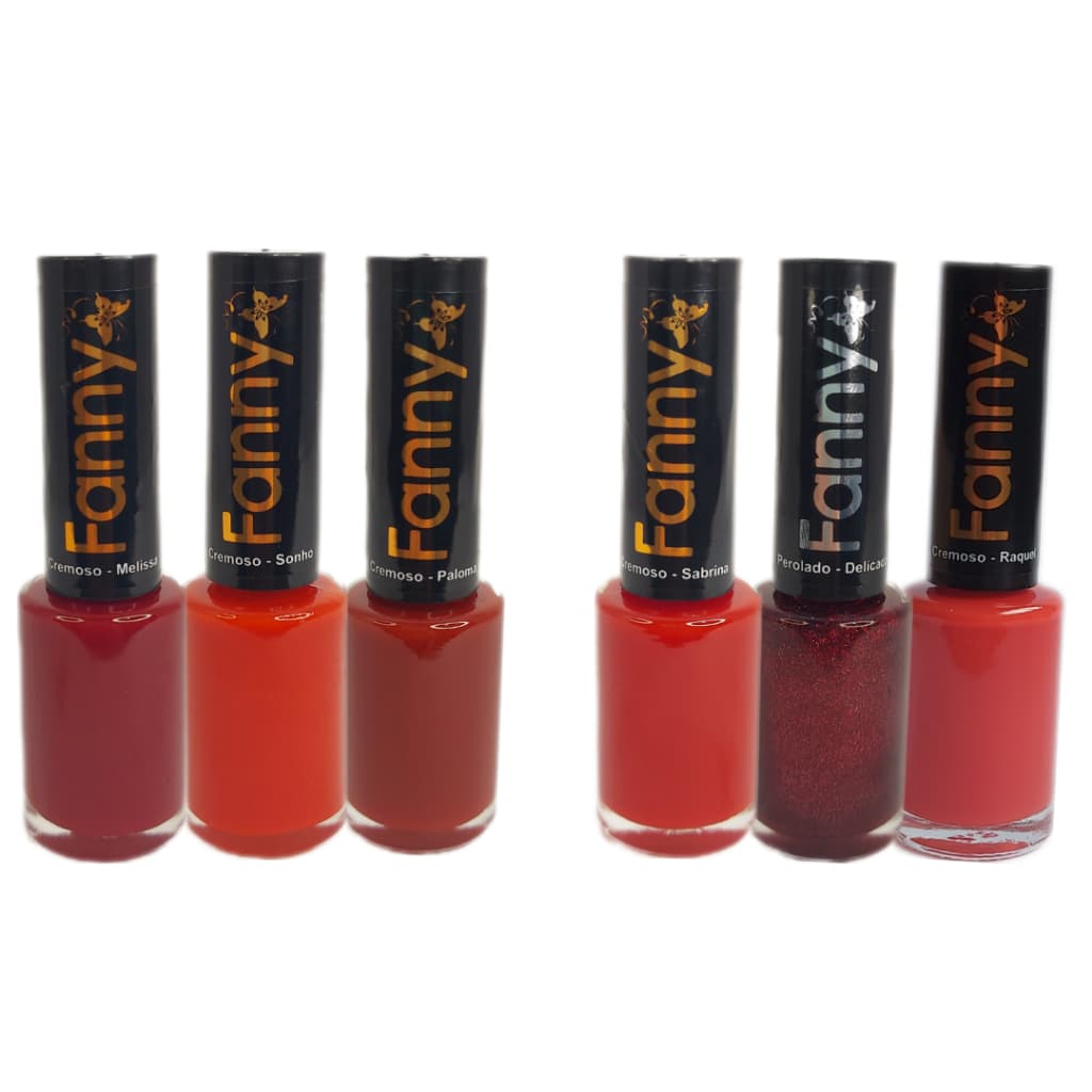 ESMALTES TONS VERMELHOS FANNY 6 UNIDADES SORTIDAS
