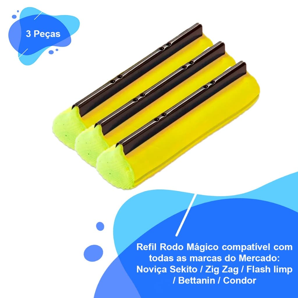 3 Unid. Refil Rodo Magico Mop Almofada Absorvente Esfregao Sekito