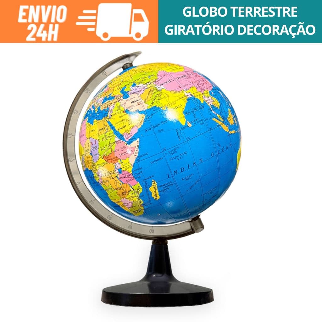 Globo Terrestre Giratório De Mesa Escolar De Plástico 23cm Mapa Mundi Decoração